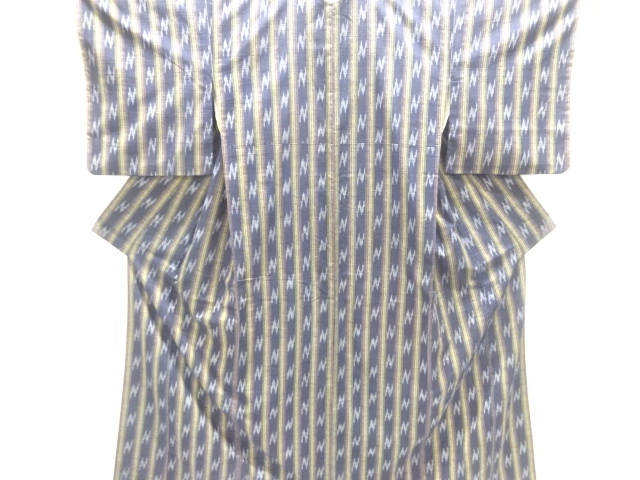 JAPANESE KIMONO / SILK / HAND WOVEN TSUMUGI / STRIPE & ABSTRACT PATTERN